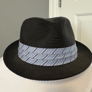 Broner "Orleans" Pinch Front Straw Fedora with Striped Band - NWT